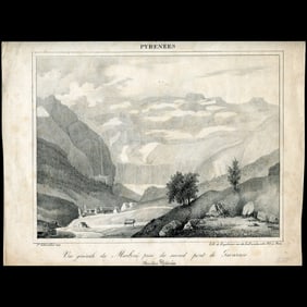 Antique lithography from Hautes Pyrénées, Marboré taken from the second Gavarnie
