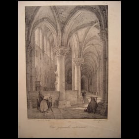 Notre-Dame Cathedral at Senlis. France. Set of 5 antique lithographies. Old prints (1831)