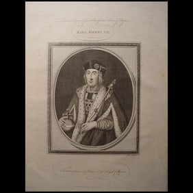 Henry VII of England Portrait, 1787. Antique engraving print.