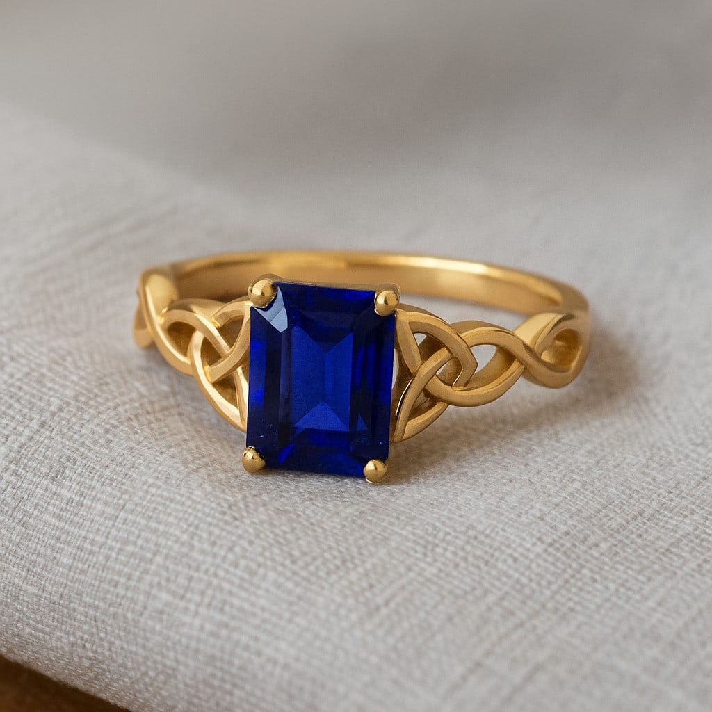 Eternal Flame – Blue Sapphire Ring with Infinity Knot Band in 14k Gold (1 of 6)