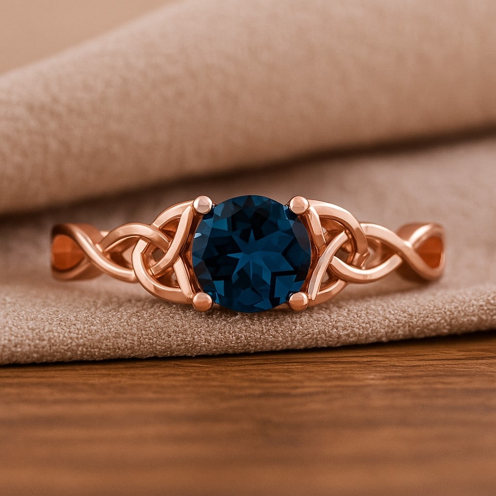 London Blue Topaz Enchantment – Celtic Knot Ring in 14K Rose Gold (1 of 7)