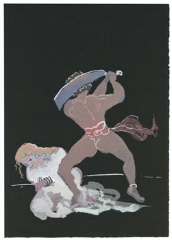 Andre Derain pochoir "Salome" 1938: Medium: pochoir (after the gouache). This pochoir illustrates a scene from Oscar Wilde's "Salomé". It was printed in 1938 at the atelier Saudé of Paris and published by The Limited Editions