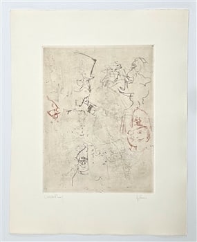 Jack Levine signed original etching "Tiger Brown": Medium: original soft ground etching. Signed in pencil and annotated "Artist's Proof". Printed in 1967 for the Dreigroschen Film portfolio and published by Touchstone Publishers. This is one of 10 art