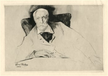 Edgar Chahine "Alfred Stevens" original etching and drypoint on japon: Medium: original etching and drypoint. This is an earlier-state proof before letters were added for the final published edition. Printed in 1900 for Gazette des Beaux-Arts. Plate size: 6 x 8 5/8 inche