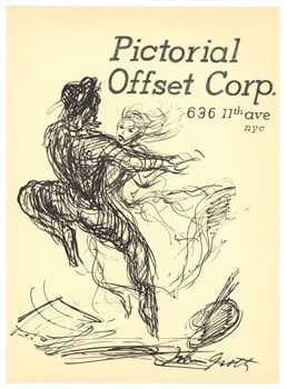 John Groth original lithograph: Medium: original lithograph. This lithograph was printed in 1956 for the "Improvisations" portfolio, published by the Artists Equity Association of New York on the occasion of the 1956 Spring Fantasia