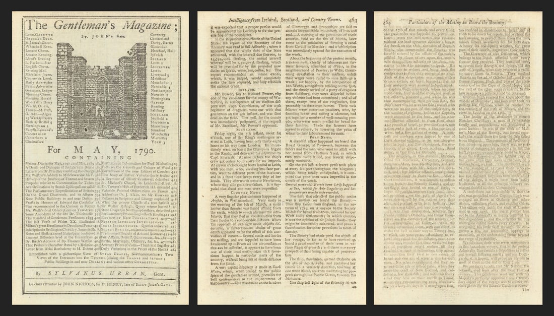 A report of the Mutiny on the Bounty published in the Gents Magazine 1790 (1 of 1)