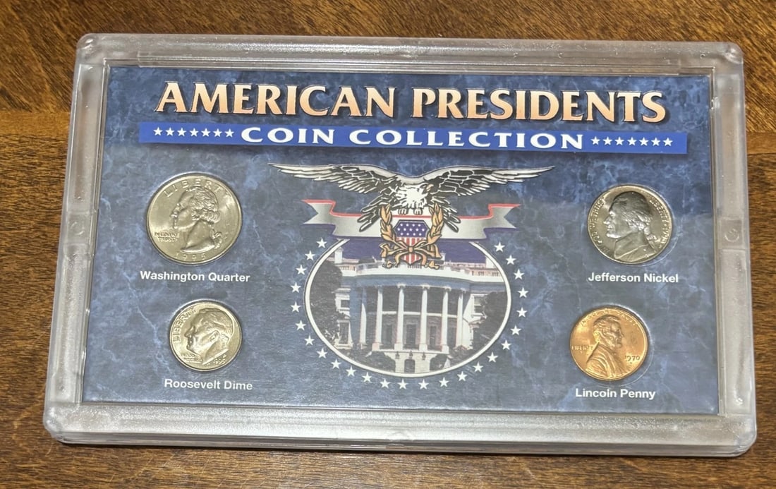 American Presidents Coin Collection: Title: American Presidents Coin Collection Description: American Presidents Coin Collection Date/Period: 1970D, 1990, 1995, 1995 Materials: Copper Please note that this lot has a confidential reserve.