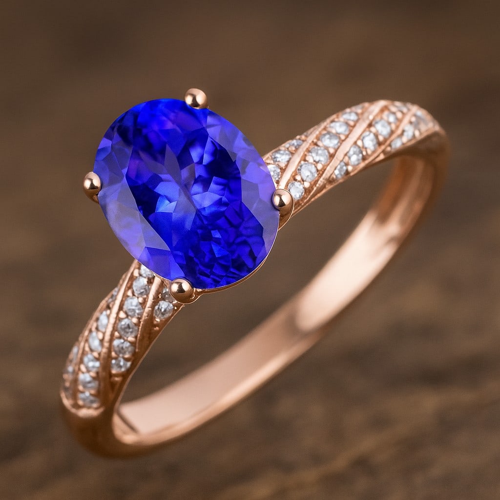 The Aurelia Oval: Tanzanite and Diamond Split Band in 14k Rose Gold (1 of 7)