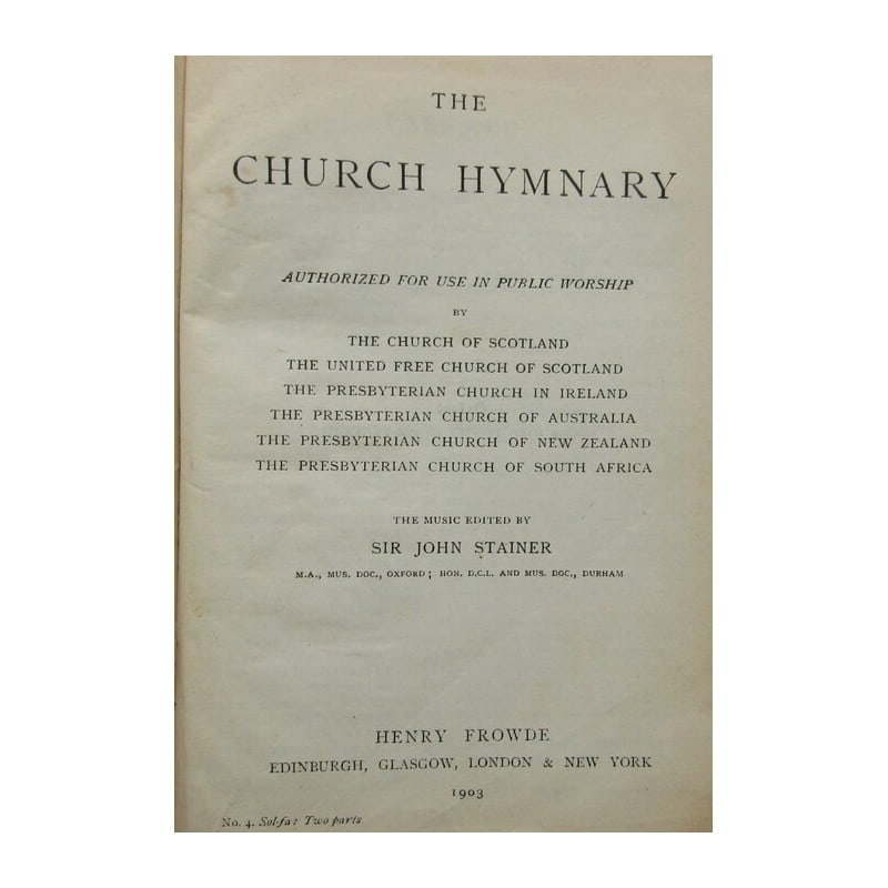 The Church Hymnary: Authorized for use in Public Worship Publishers wine cloth with blind-stamped title and borders. Gilt title to spine. Colour page-blocks. Name on inside. A very scarce copy. Data sheet Publisher Henry