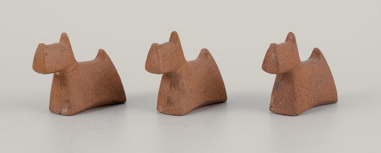 Stig Lindberg (1916-1982), three "Scottish" dogs in stoneware for Gustavsberg. (1 of 5)