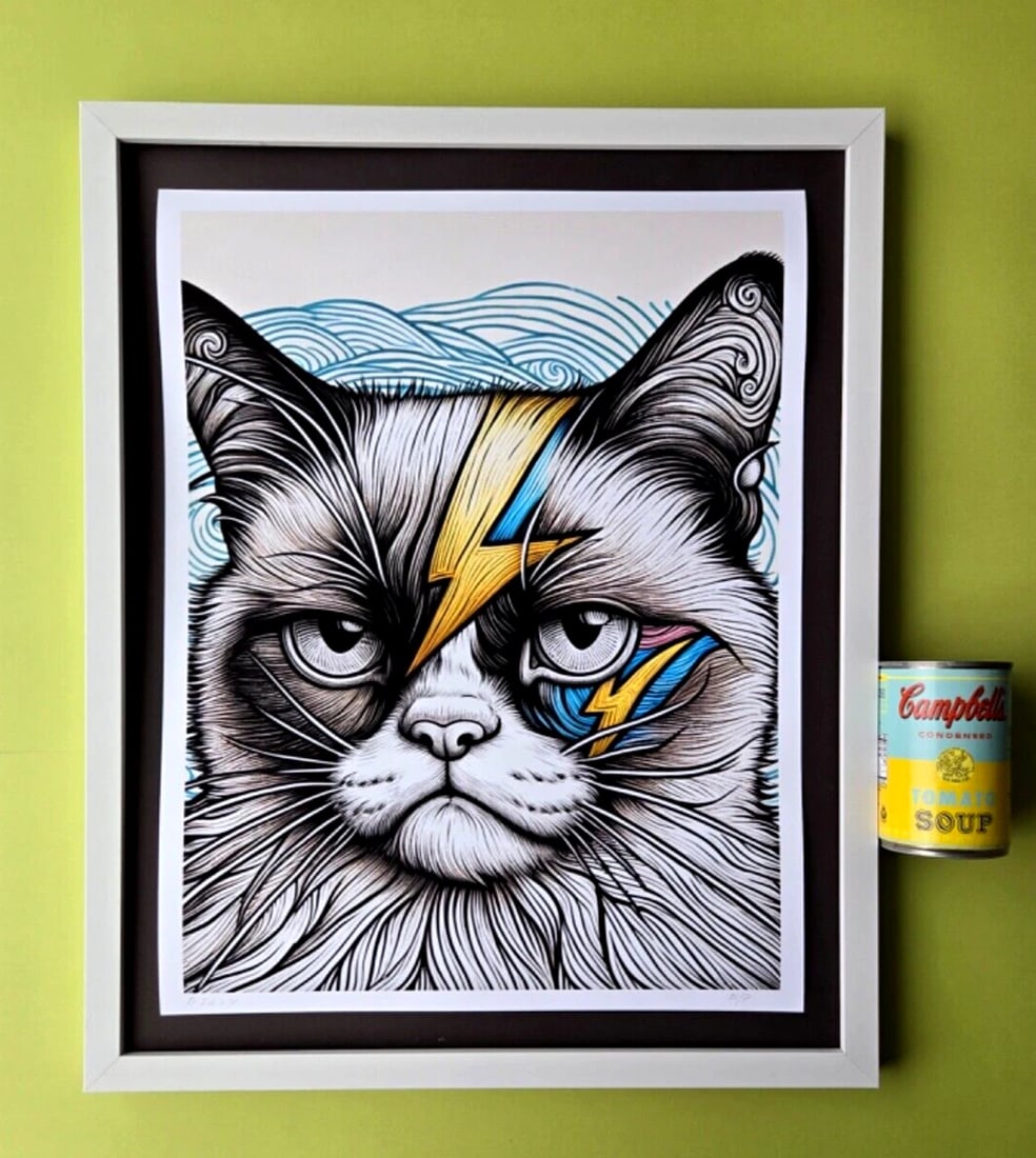 AIDAN FLUX | DAVID BOWIE MY CAT Hand Signed LARGE Print Framed LtdEd of 19 COA (1 of 5)