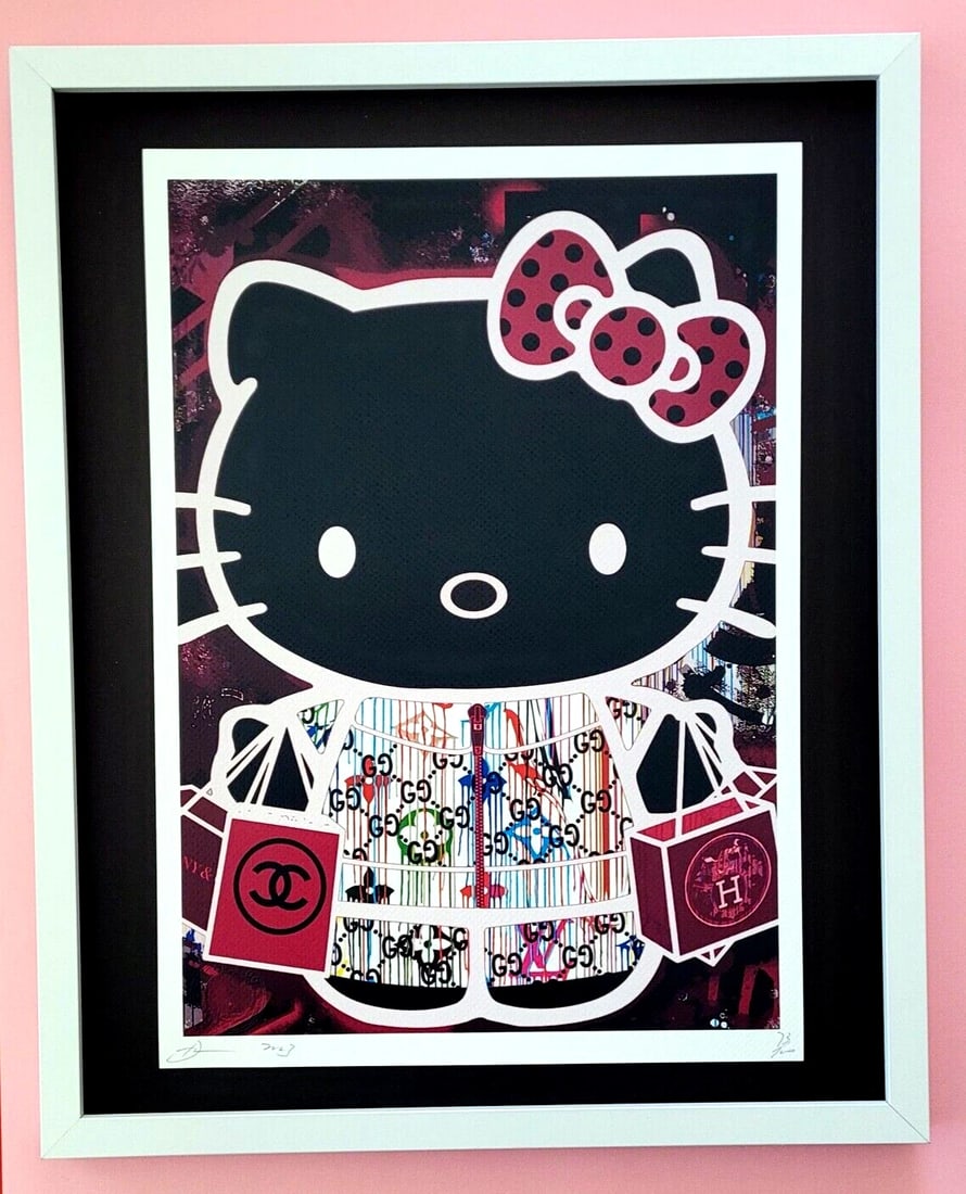DEATH NYC Hand Signed LARGE Print Framed 16x20in COA HELLO KITTY FASHIONISTA FL: This is a Stunning and Scarce 100% Authentic New Print by Death NYC Hand Signed and Numbered in Pencil by the Artist Limited Edition of 100 Large Size: 45cm x 32cm About 18x13in Fine Art 300 gsm Paper