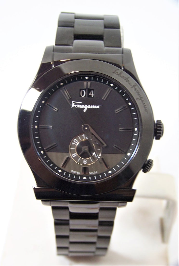 Mens SALVATORE FERRAGAMO F62 Dual Time Black IP S/Steel Date Watch* EXLNT (1 of 10)