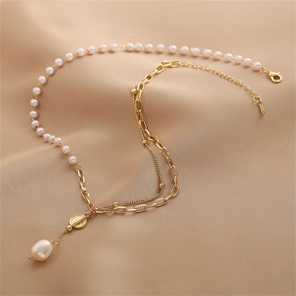 Freshwater Pearl and Coin Pendant Clavicle Link Chain Splicing Necklace: Title:Freshwater Pearl and Coin Pendant Clavicle Link Chain Splicing Necklace Description:crafted from high quality materials and designed to be worn daily Date/Period:Mordern Materials:Material: Pend