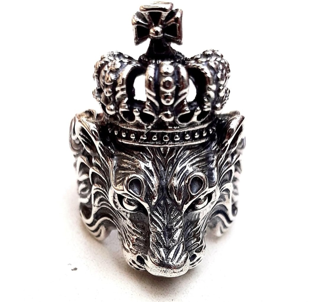 Vintage Biker Ring Lion King Mens Signet Ring (1 of 7)