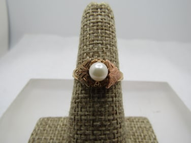 Vintage 10kt Rose/Yellow Gold Pearl ring, Sz. 6, Black Hills Gold Style, 1980's-1990's