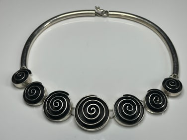 Vintage Mexico CII 925 100g Sterling Silver Spiral Choker/Necklace
