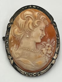 Large Vintage Silver and Marcasite Cameo Brooch/Pendant