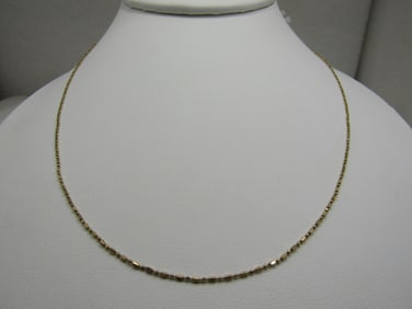 14K Bar and Bead Link Gold Chain Necklace, 18". Appx. 1mm wide , marked 14kt and Italy and signed