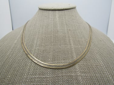 Vintage Sterling Vermeil Herringbone Chain, 18", Reversible, 1980's-1990's