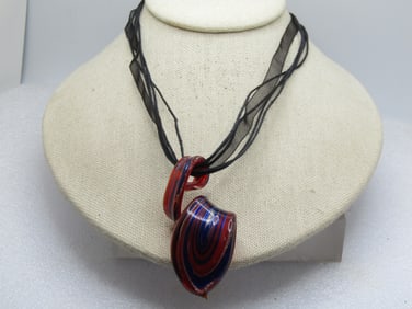 Vintage Spiral Blown Glass Necklace, 18"-19.5, Multi-Strand Necklace, 1980's-1990's