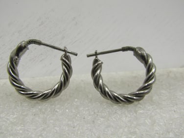 Vintage Silver Tone Twisted Hoop Earrings, Spring Post