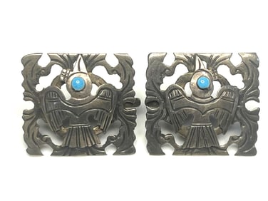 Vintage Cuzco Sterling Silver & Turquoise Screw back Earring Set