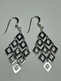 Estate Sterling Silver Lozenge Dangle Earrings