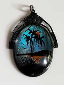 Vintage Sterling Silver Butterfly Wing Palm Tree Paradise Pendant