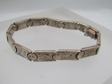 Vintage Sterling Grommet Bracelet, 7.25", 7.5mm Wide, Unisex, 1980's-1990's