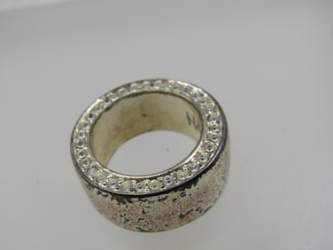 Vintage Wide Clear Rhinestone Band Ring, Nine West, Sz. 6, 10mm