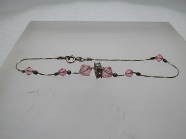 Vintage Sterling Pink Crystal Bracelet, 7". 1980's-1990's