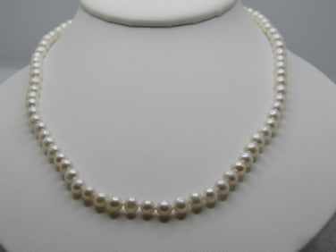 Vintage 14kt Cultured 5-5.5mm Pearl Necklace, 17.5", Signed JCM, 1990's
