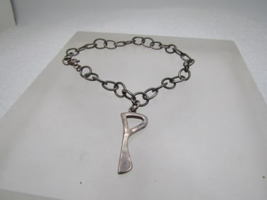 Vintage Sterling Initial P Charm Bracelet, 7.5", Signed, 1980's-1990's