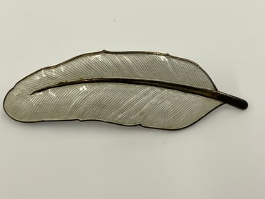 Estate Viggo Pedersen Enamel and Sterling Silver Feather Brooch