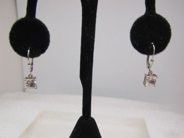 Vintage Sterling Square CZ Leverback Earrings, Pierced, 1980's-1990's