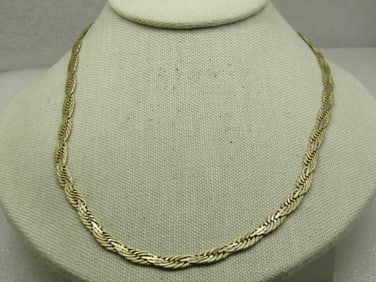 Vintage 14kt Plated Twisted Textured Herringbone Necklace. 23", Unisex