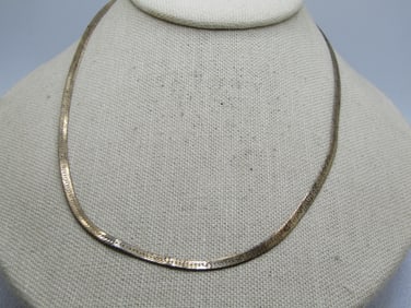 Vintage Herringbone Necklace, 3mm, 18" Long Signed, 1980's-1990's