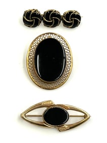 Vintage Lot of 12k Gold Filled Onyx and Enamel Brooches