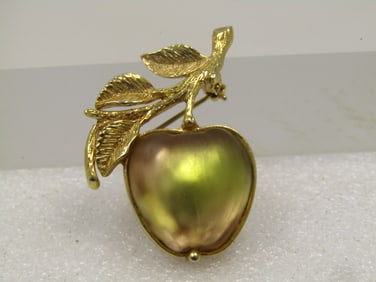 Vintage Sarah Coventry Frosted Glass Apple Brooch, 1960's-1970's