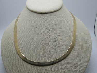 Vintage Gold Tone Herringbone Necklace, 18.5" 5.5mm Wide, 1980's-1990's, Unisex