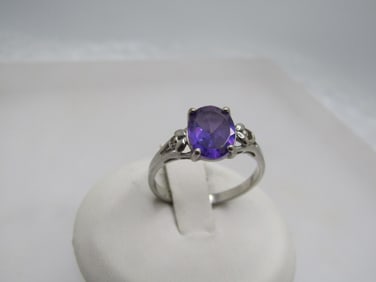 Vintage Silver Plated Amethyst Ring, Sz. 8, 1980's-1990's