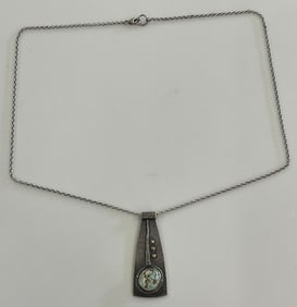 Estate Artisan Handmade Sterling Silver Multi Media Pendant/ Necklace