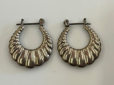 Vintage Sterling Silver Oval Hoop Earrings