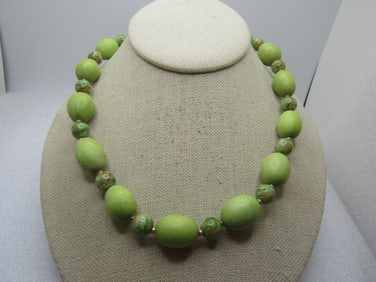 Vintage Joan Rivers Green Beaded Necklace, 30", 1980's-1990's.