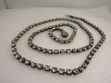Vintage Clear Rhinestone Necklace, 38", 1980's-1990's, 6mm Wide