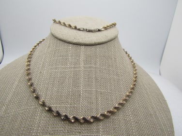 Vintage Sterling Twisted Herringbone Chain, 24", 4mm wide, Signed