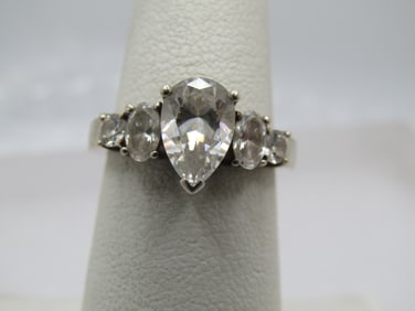 Vintage Diamonique CZ Ring, Sz. 6.25, Pear, Oval, Round CZ
