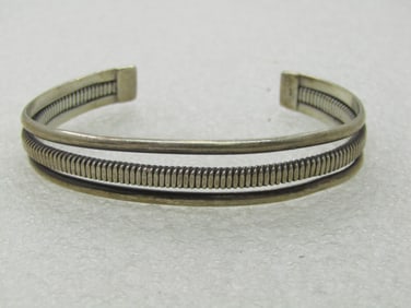 Vintage Sterling Southwestern Cuff Bracelet, three Bands, 6.25