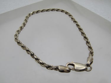 Vintage Sterling Twisted Rope Bracelet, 7-1/8", 2.5mm, 1980's-1990's